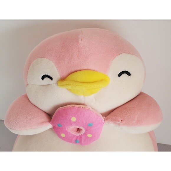 Rare Miniso Life Pink Penguin W/ Doughnut Plush 13” Kawaii Pendy Stuffed Animal - Picture 3 of 11